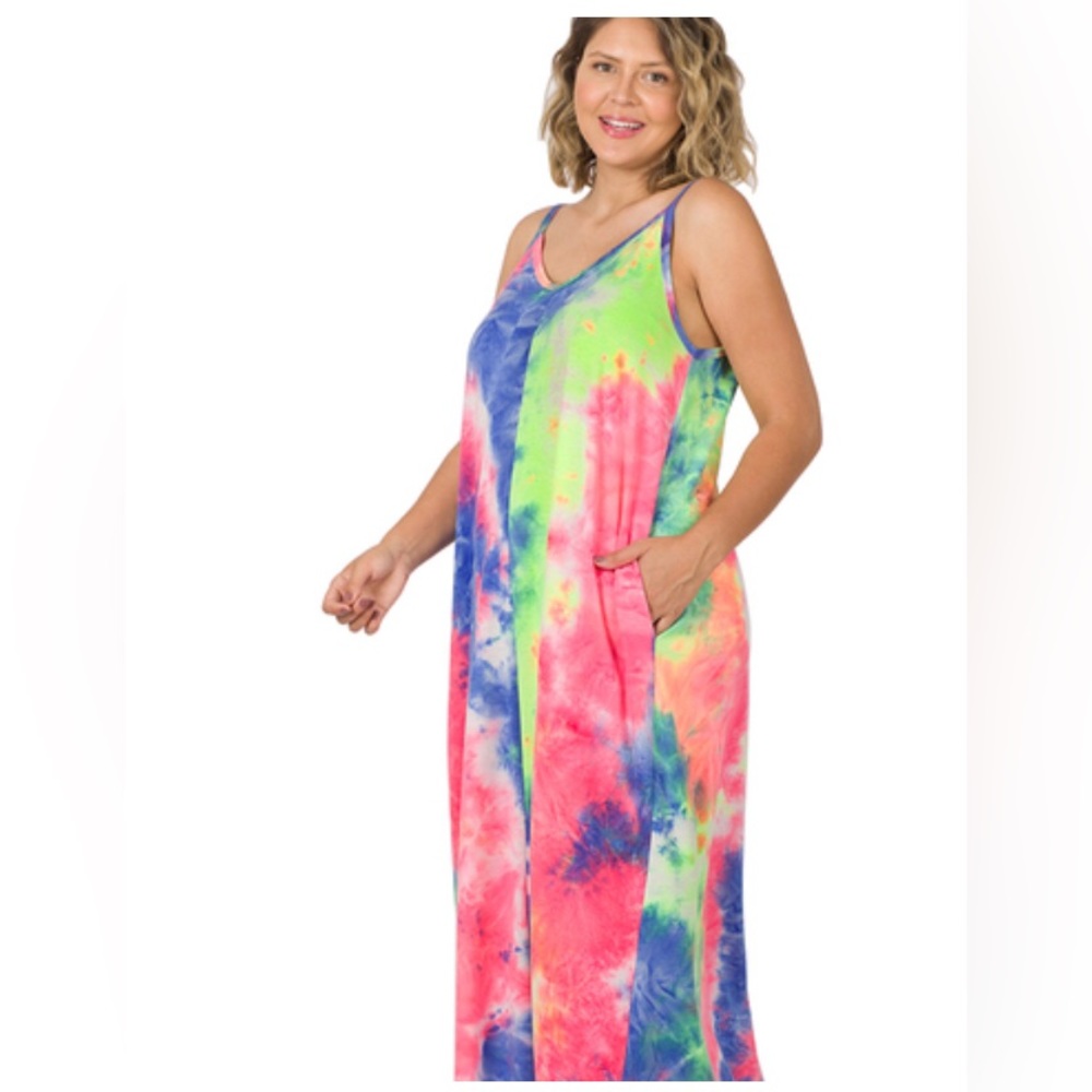 PLUS SOFT FRENCH TERRY TIE DYE CAMI MAXI DRESS